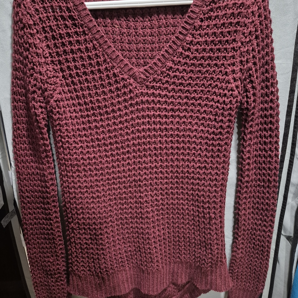 Elegant V-Neck Knit Sweater - Deep Burgundy